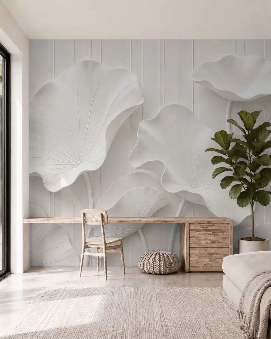 Papier peint Relief floral sculptural blanc aux pétales superposés, une décoration murale 3D élégante w05604