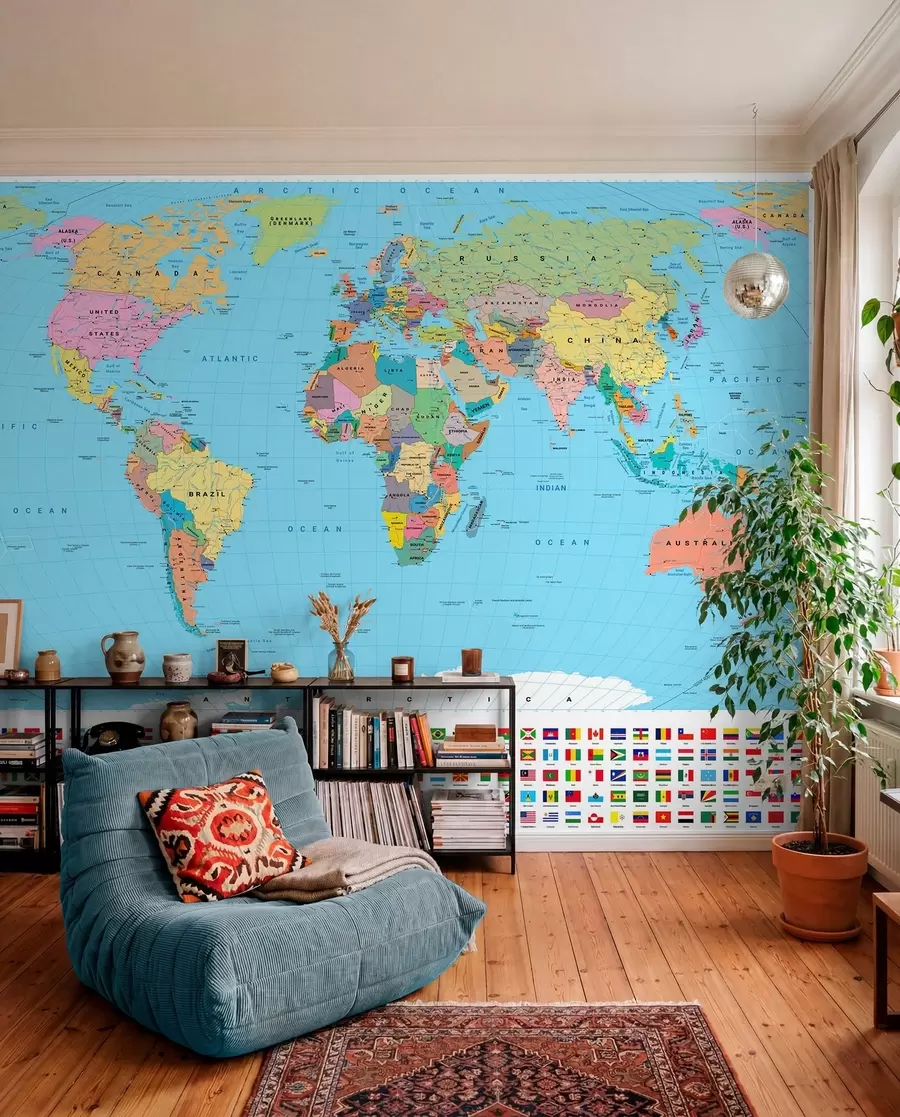 Papier peint Carte du monde en anglais c00004en