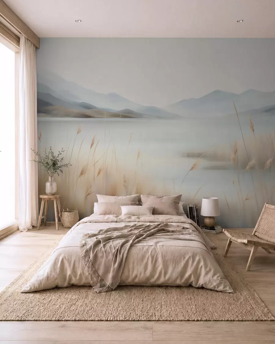 Papier peint Paysage abstrait de montagnes et d'un lac w05584