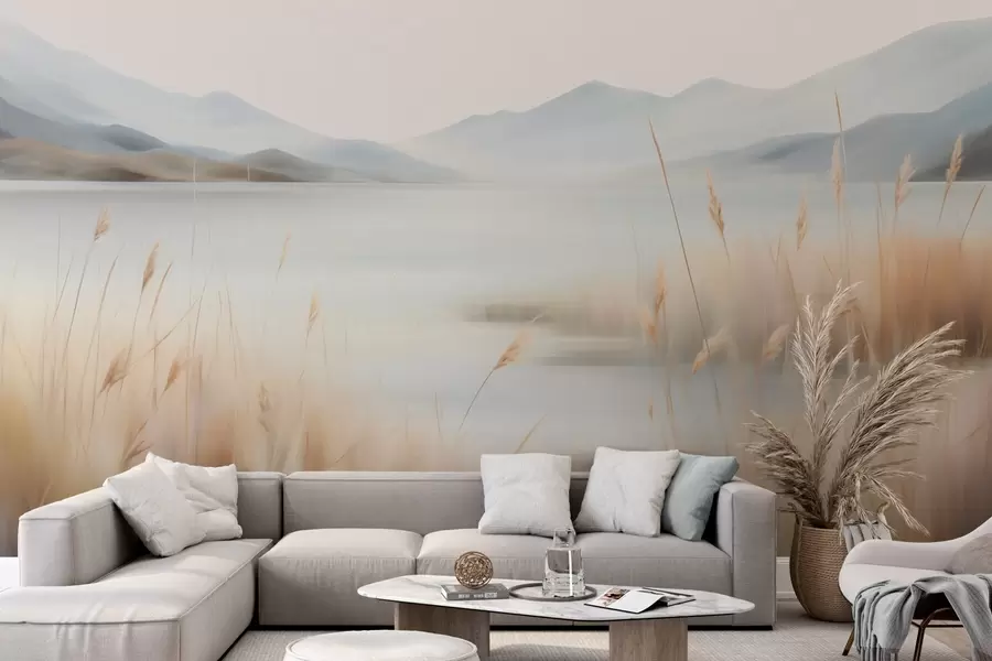Papier peint Paysage abstrait de montagnes et d'un lac w05584