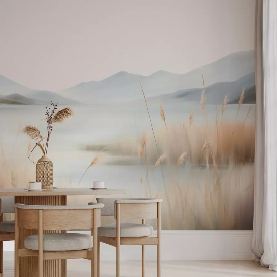 Papier peint Paysage abstrait de montagnes et d'un lac w05584