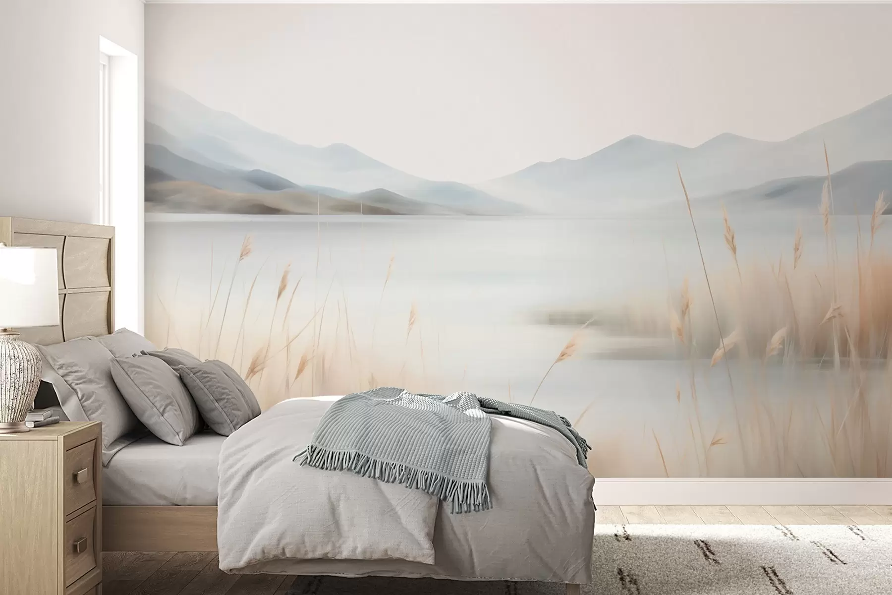 Papier peint Paysage abstrait de montagnes et d'un lac w05584