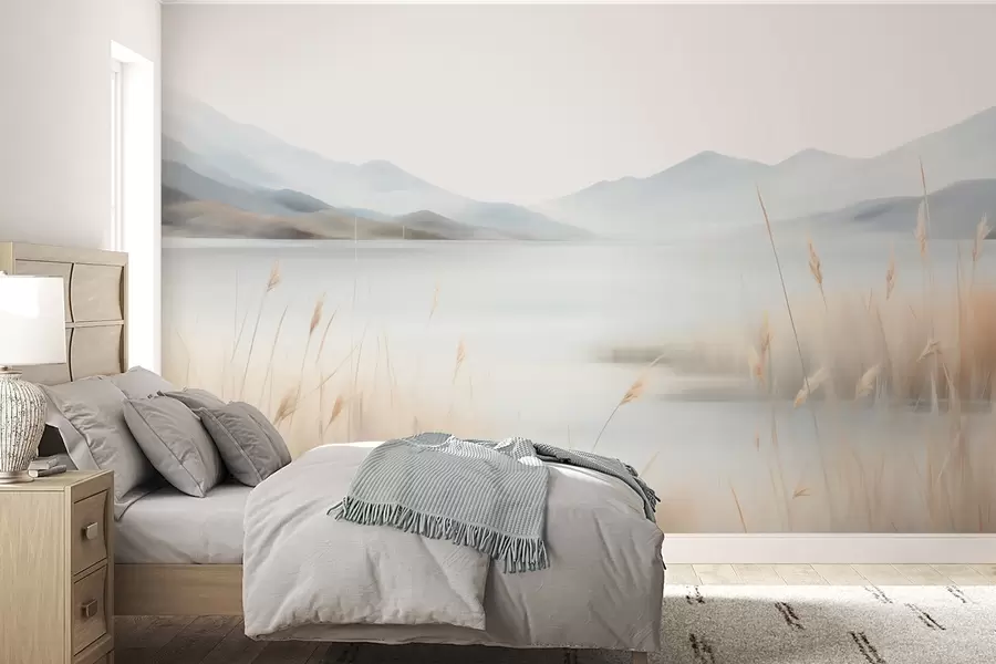 Papier peint Paysage abstrait de montagnes et d'un lac w05584