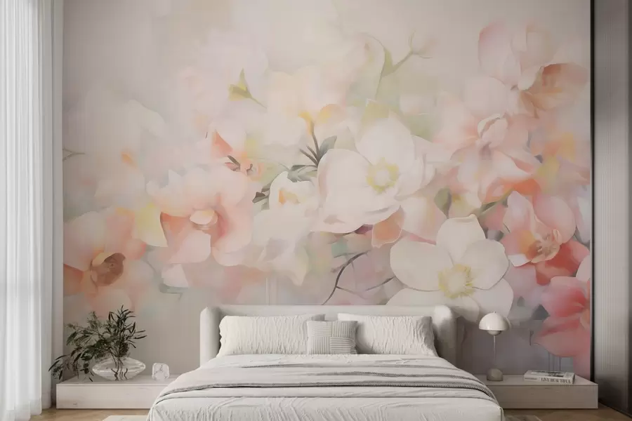 Papier peint Fleurs abstraites délicates, imitation de peinture w05594