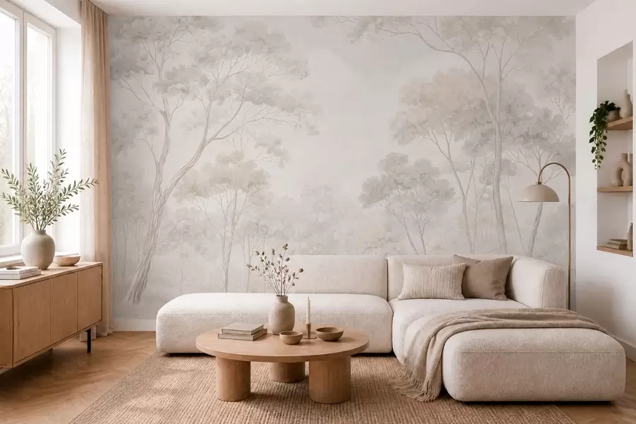 Papier peint Une forêt brumeuse aux tons pastel w05624v1