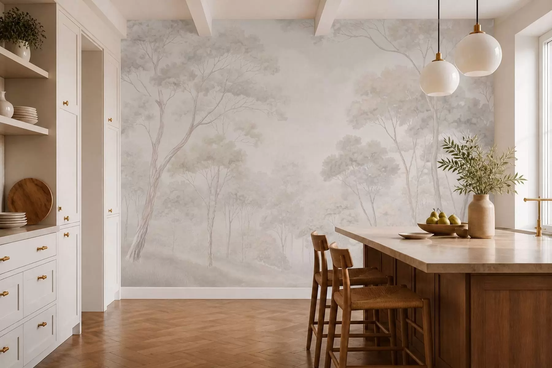 Papier peint Une forêt brumeuse aux tons pastel w05624v1