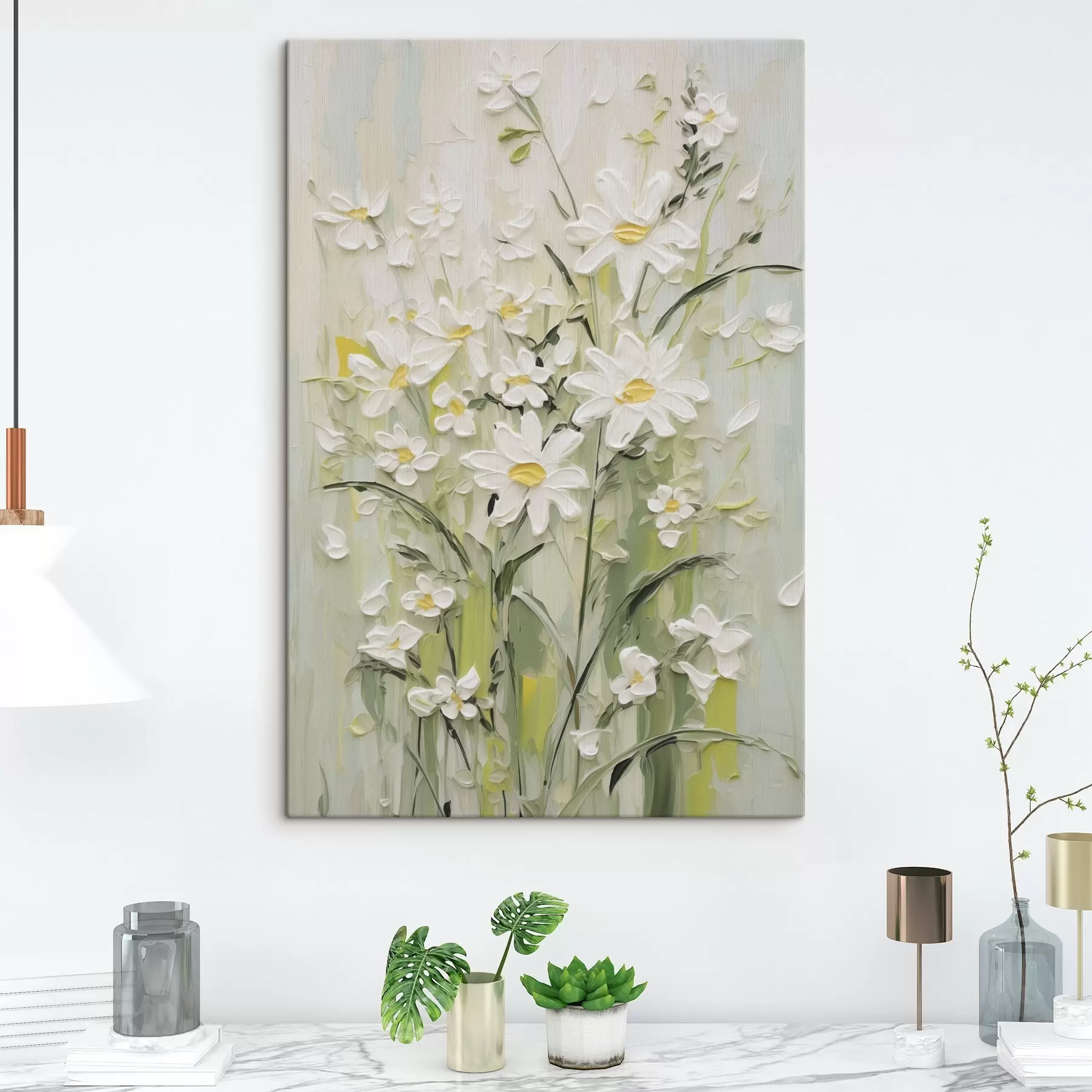 Tableau Peinture imitation marguerites s49068