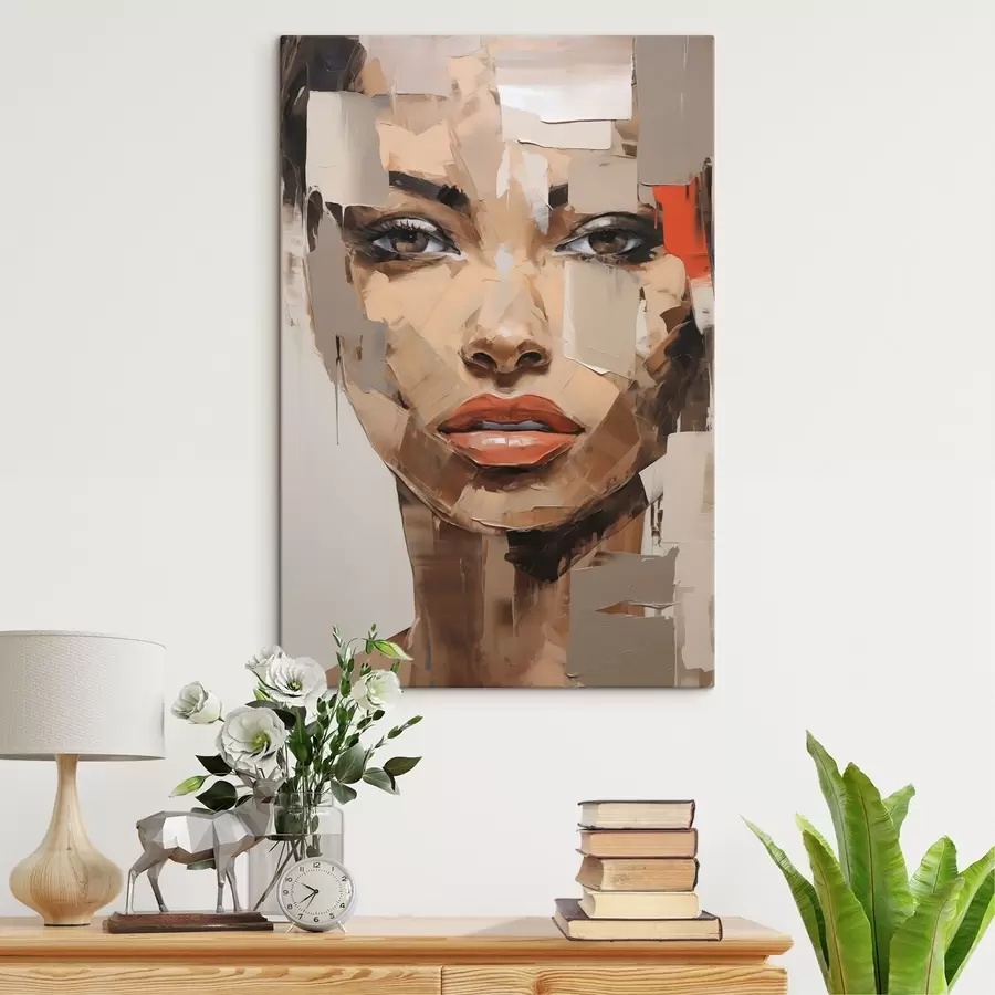 Tableau Portrait féminin abstrait imitant la peinture s49075