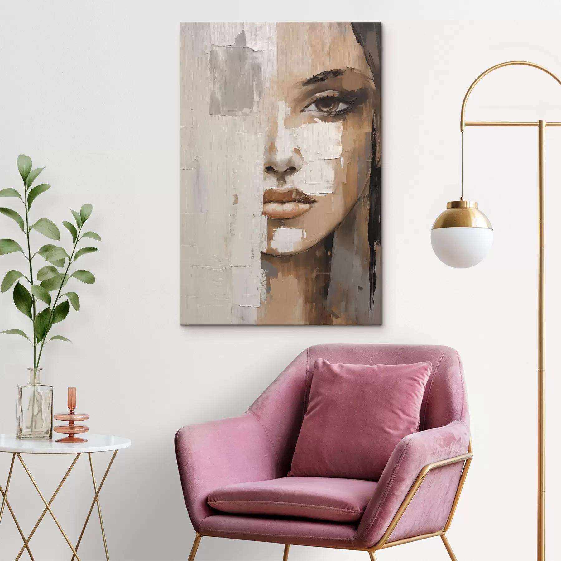 Tableau Portrait féminin abstrait imitant la peinture s49076