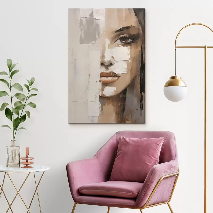 Tableau Portrait féminin abstrait imitant la peinture s49076