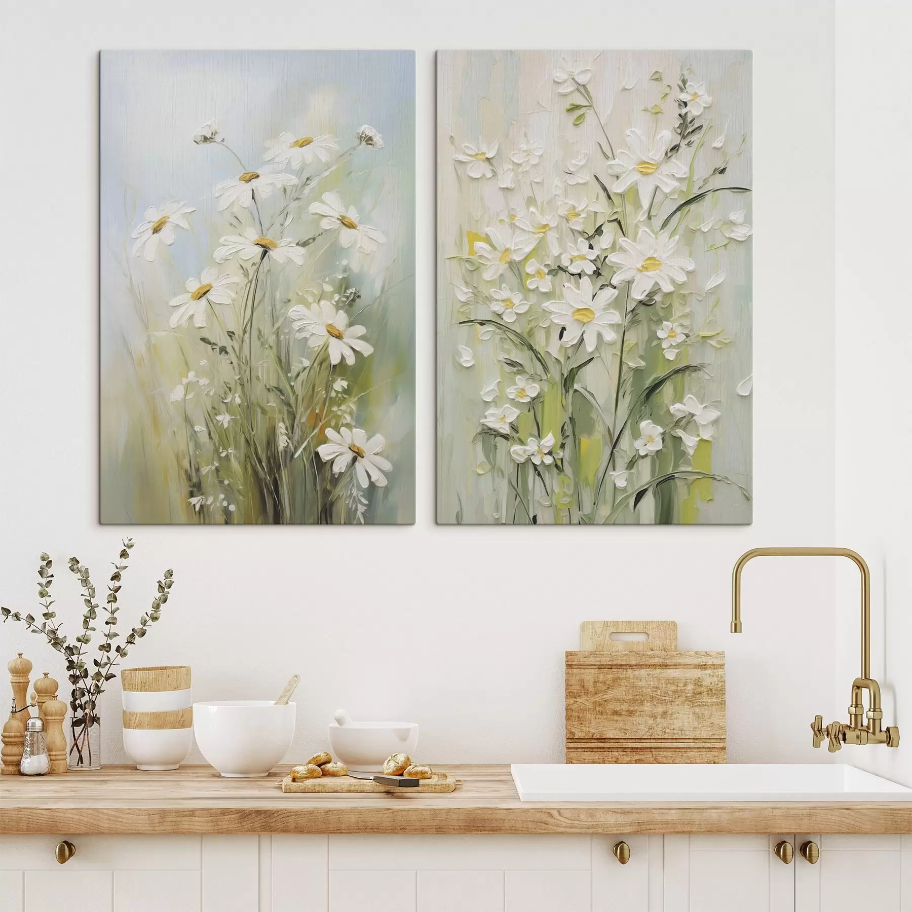 Tableau Délicates marguerites, imitation de peinture m30447
