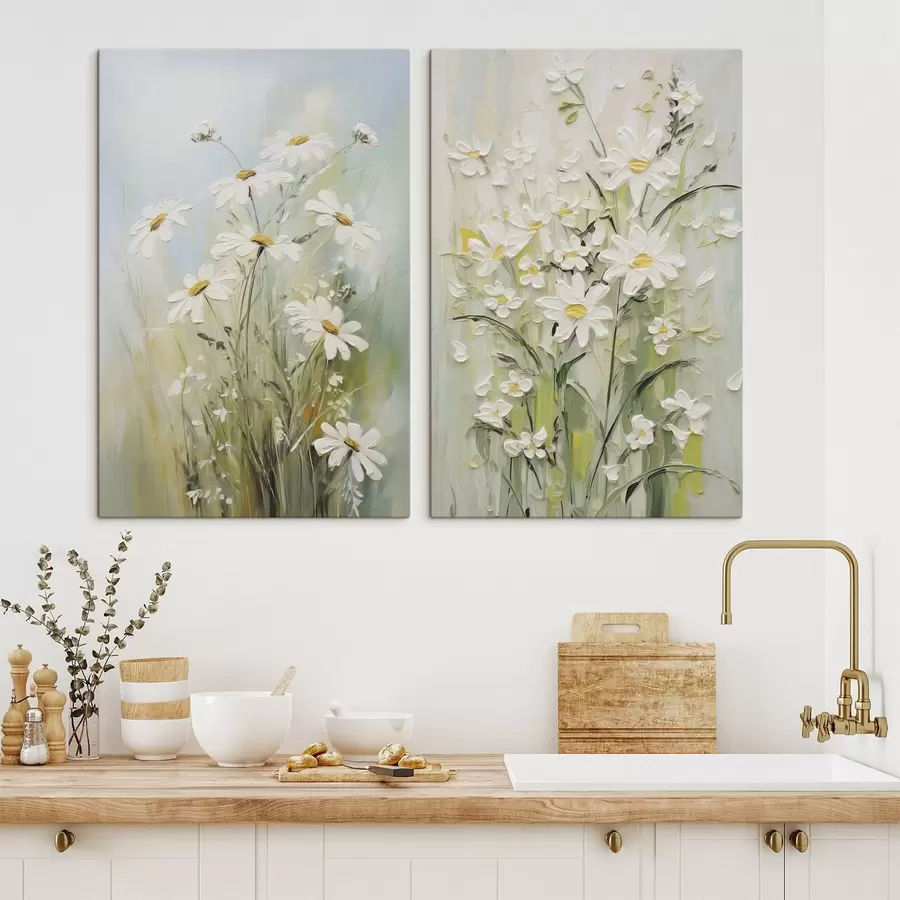 Tableau Délicates marguerites, imitation de peinture m30447