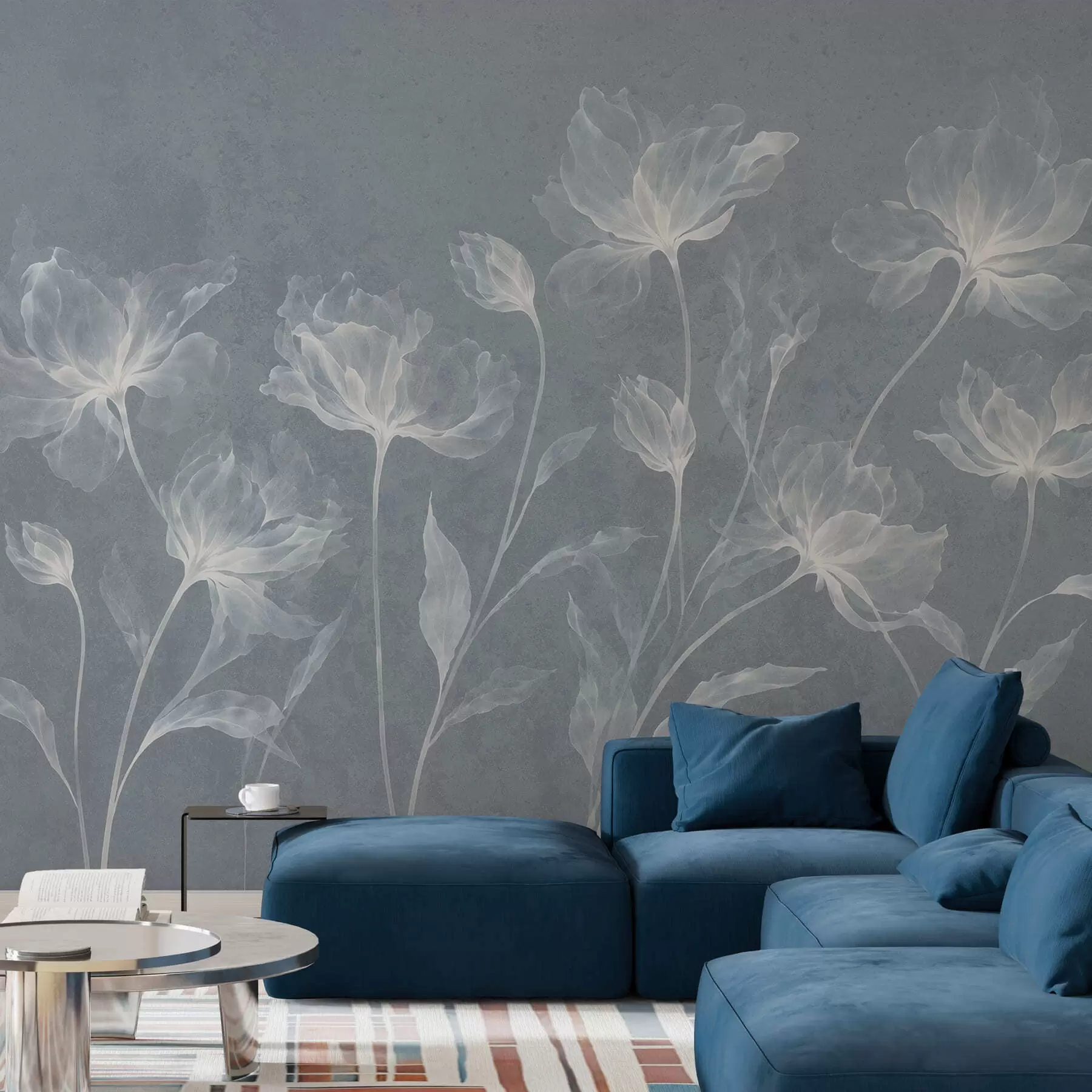 Papier peint Des fleurs élégantes et aériennes, aux pétales translucides superposés, portées par de longues tiges délicates w05579v2