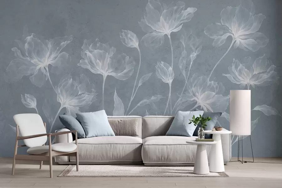 Papier peint Des fleurs élégantes et aériennes, aux pétales translucides superposés, portées par de longues tiges délicates w05579v2