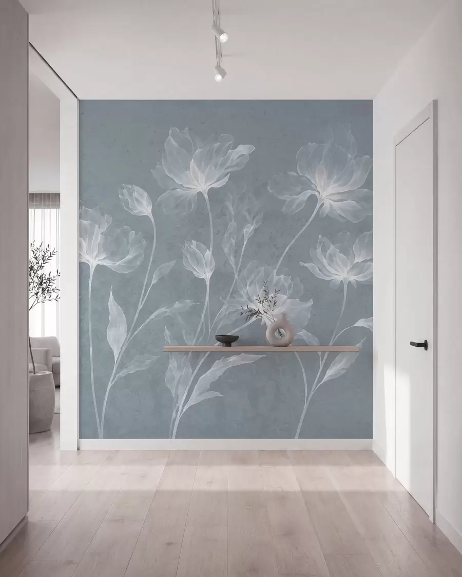Papier peint Des fleurs élégantes et aériennes, aux pétales translucides superposés, portées par de longues tiges délicates w05579v2
