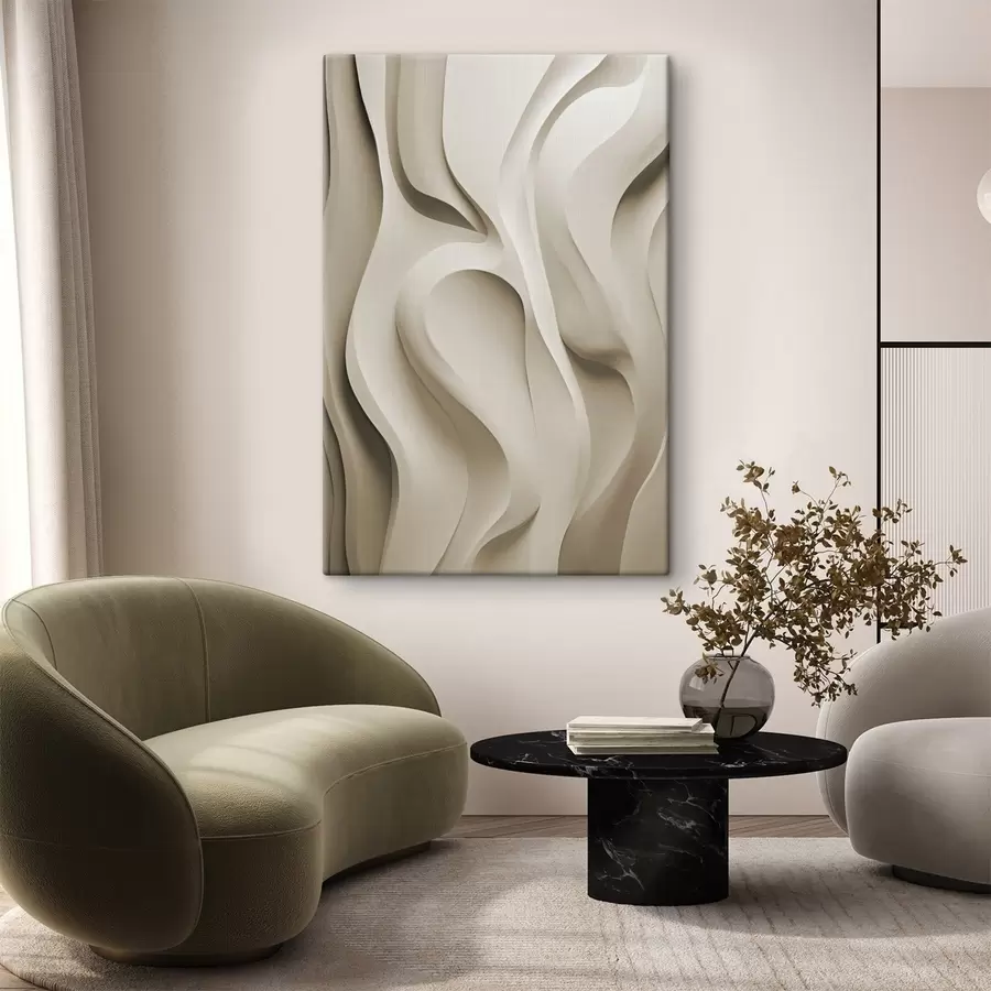 Tableau Formes abstraites ondulées de couleur beige aux courbes douces, art moderne minimaliste s49149