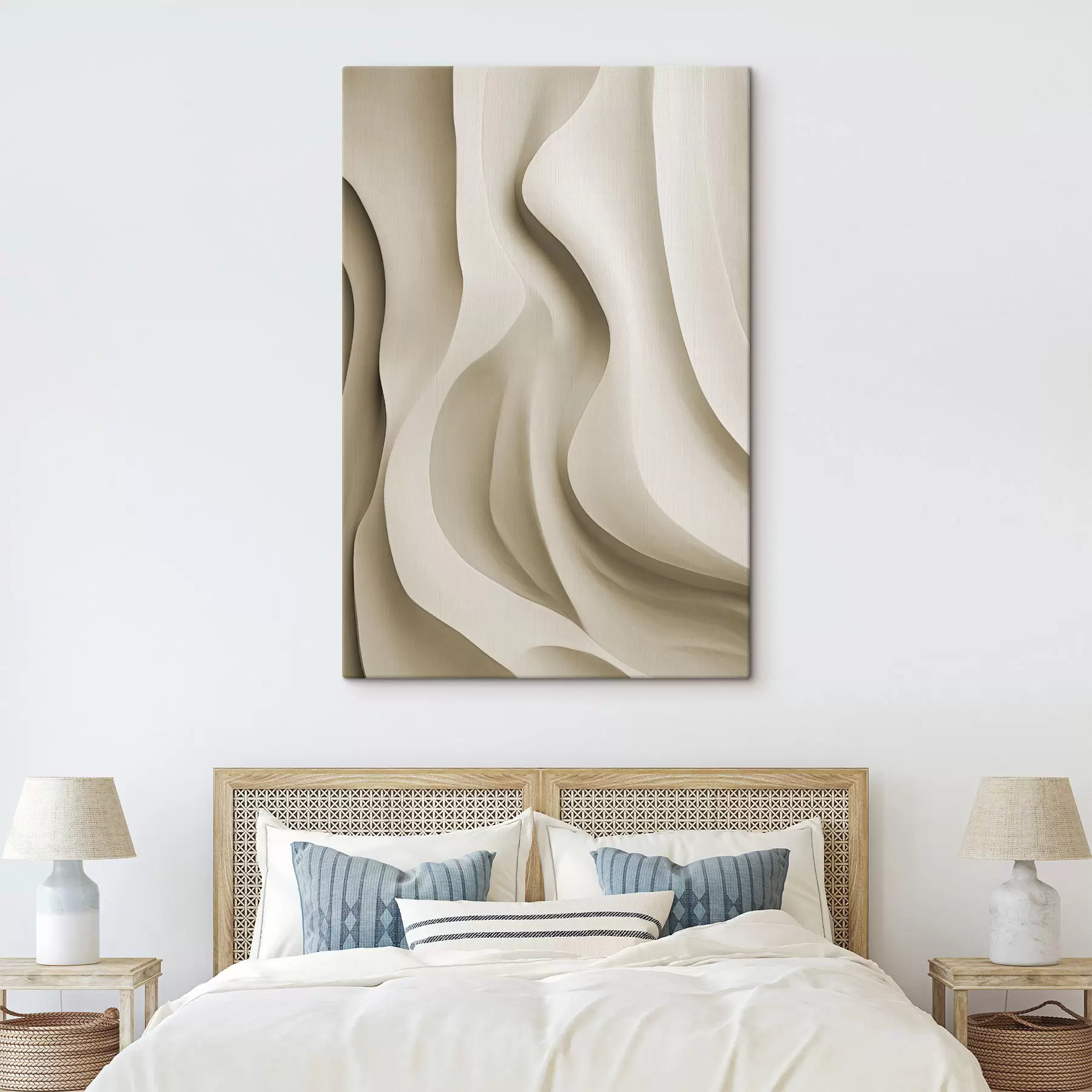 Tableau Formes abstraites ondulées de couleur beige aux courbes douces, art moderne minimaliste s49150