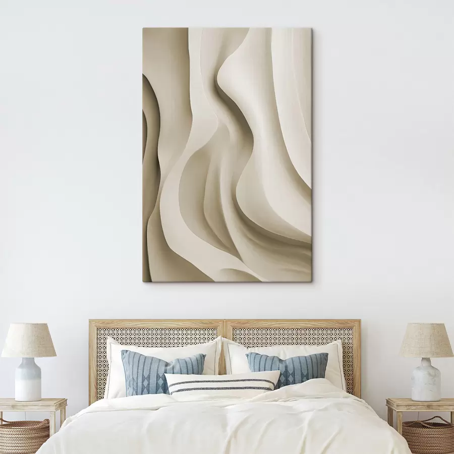 Tableau Formes abstraites ondulées de couleur beige aux courbes douces, art moderne minimaliste s49150