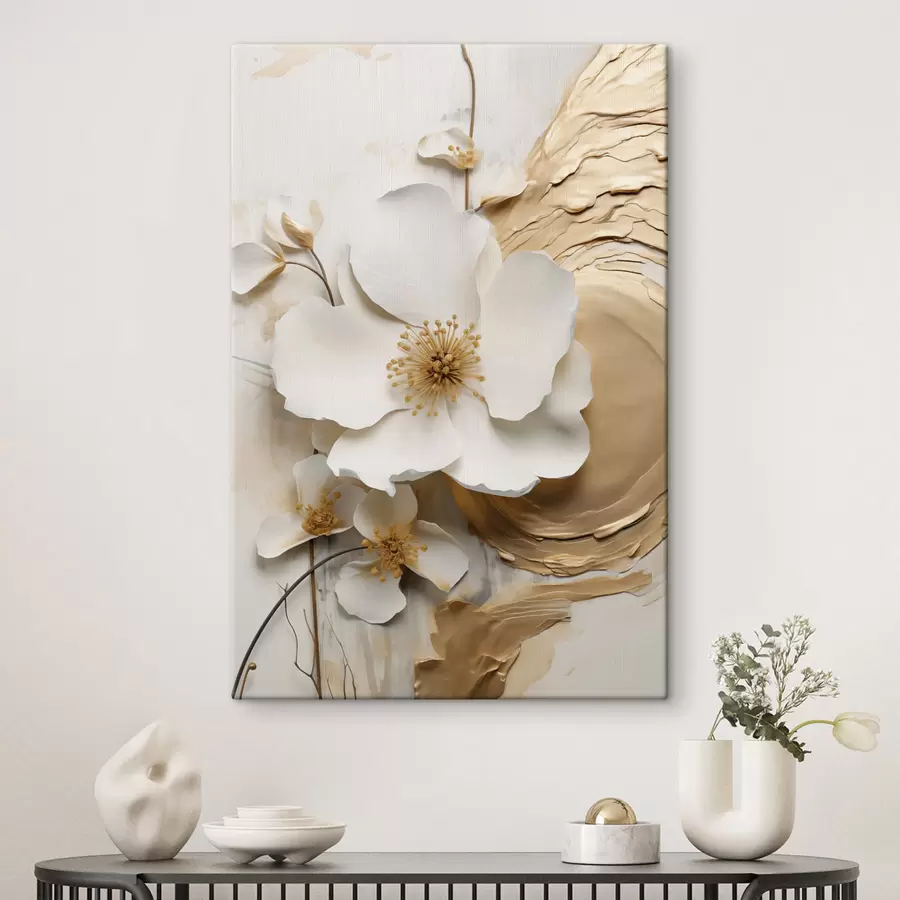 Tableau Fleur blanche abstraite, imitation de coups de pinceau sur un fond texturé s49153