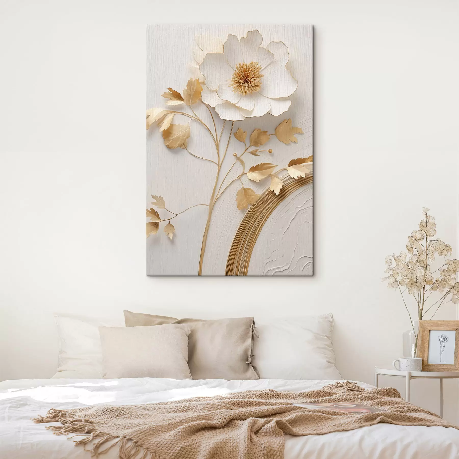 Tableau Fleur blanche abstraite, imitation de coups de pinceau sur un fond texturé s49154