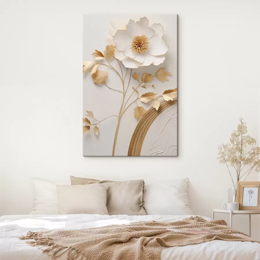 Tableau Fleur blanche abstraite, imitation de coups de pinceau sur un fond texturé s49154