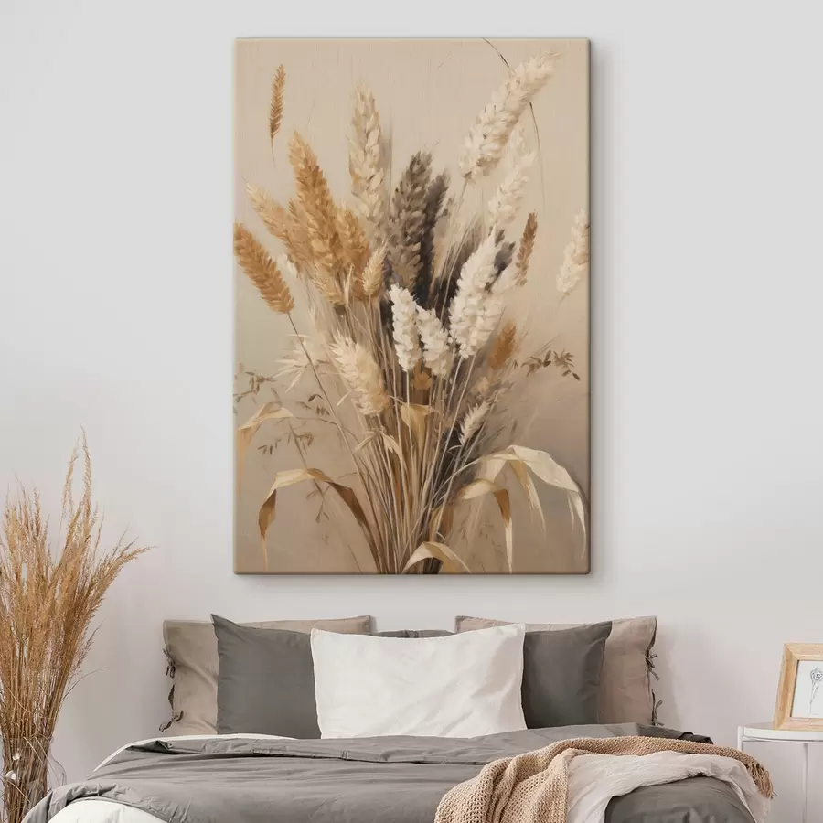 Tableau Blé séché et herbe de la pampa dans diverses nuances de beige et de brun s49163