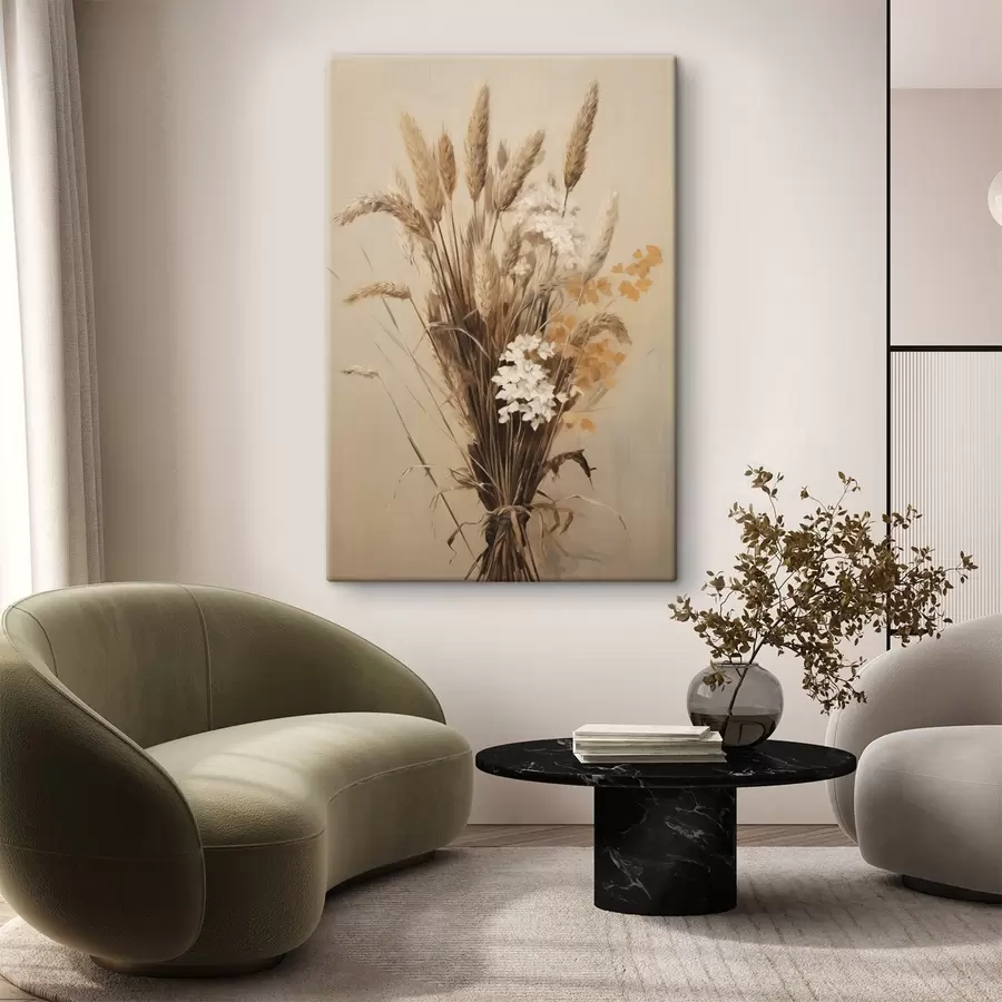 Tableau Blé séché et herbe de la pampa dans diverses nuances de beige et de brun s49164