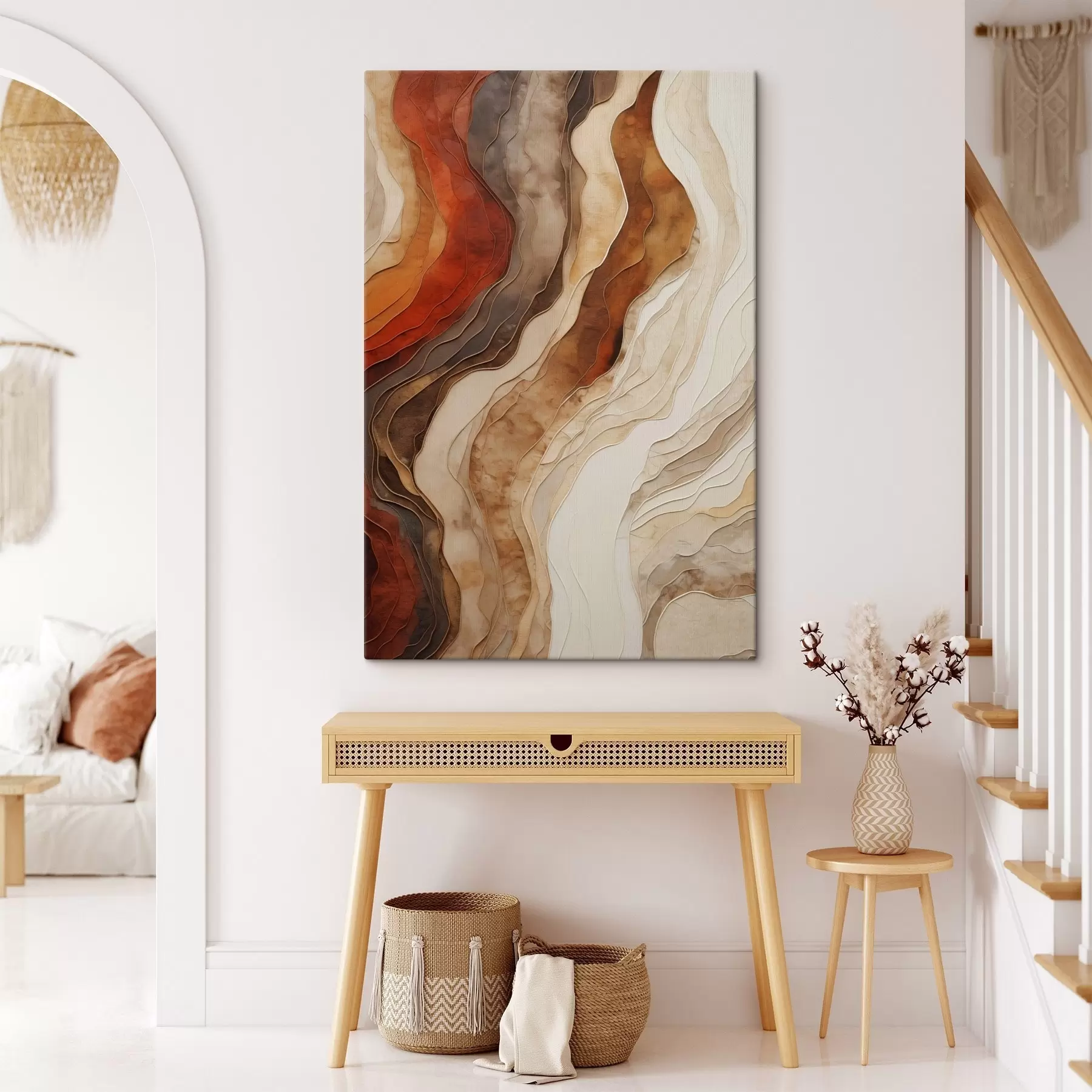 Tableau Textures abstraites ondulées dans des tons ocres, notamment la terre cuite, le beige et le marron s49165