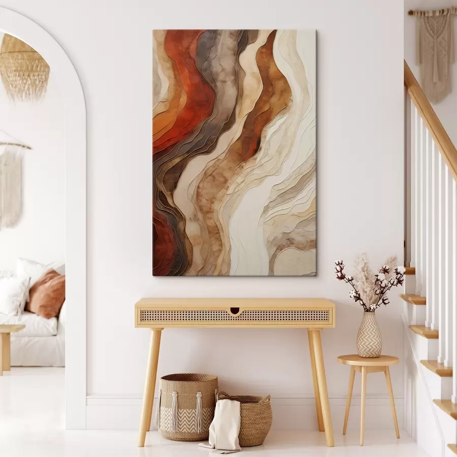 Tableau Textures abstraites ondulées dans des tons ocres, notamment la terre cuite, le beige et le marron s49165