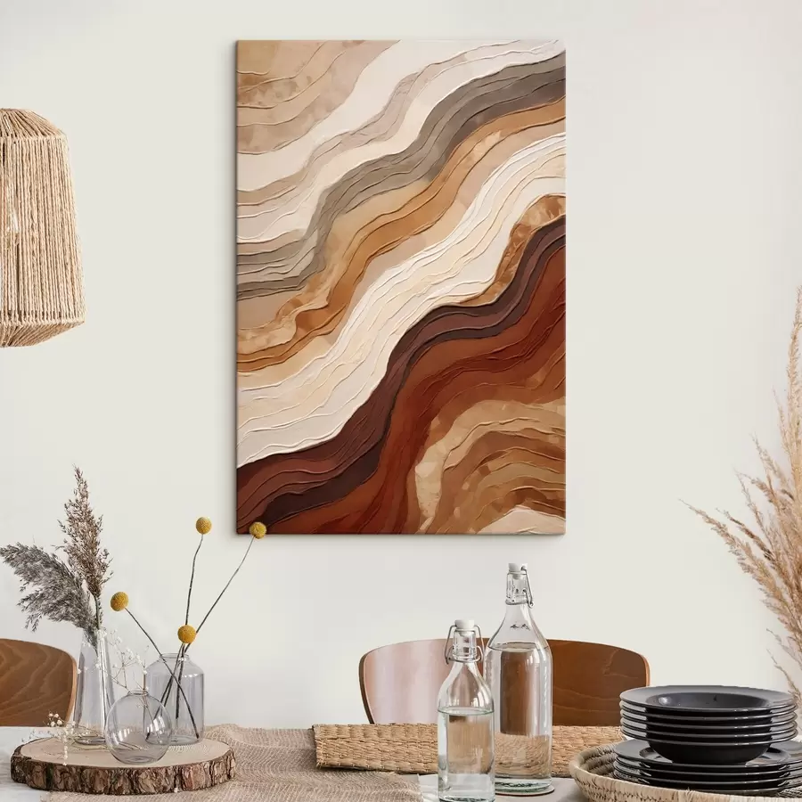 Tableau Textures abstraites ondulées dans des tons ocres, notamment la terre cuite, le beige et le marron s49166