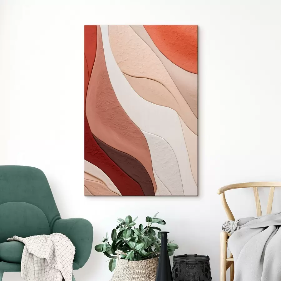 Tableau Des couches abstraites et ondulées de textures dans des tons de terre cuite, de beige et de crème s49169