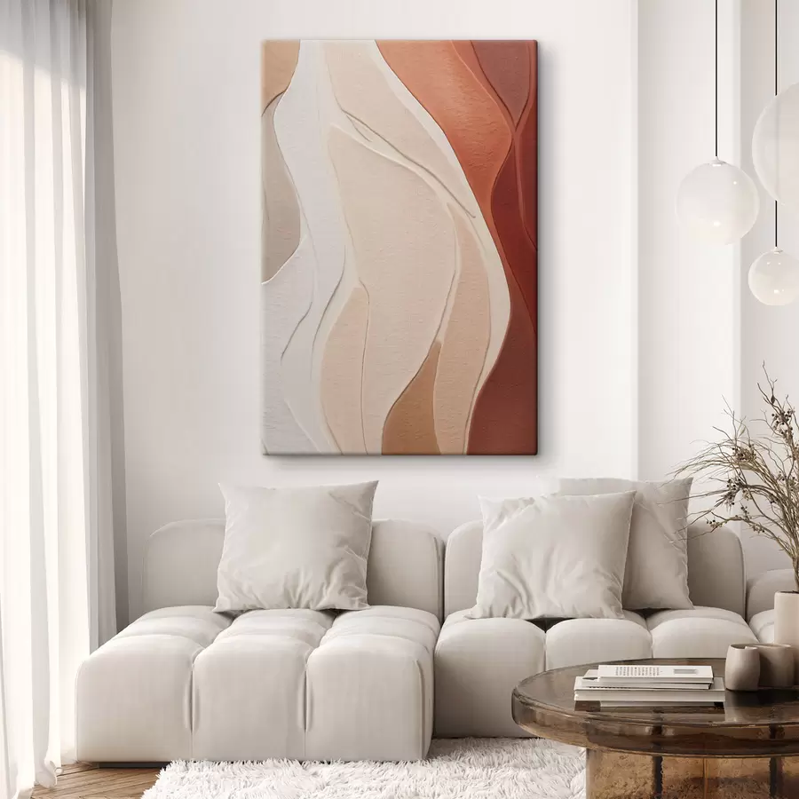 Tableau Des couches abstraites et ondulées de textures dans des tons de terre cuite, de beige et de crème s49170