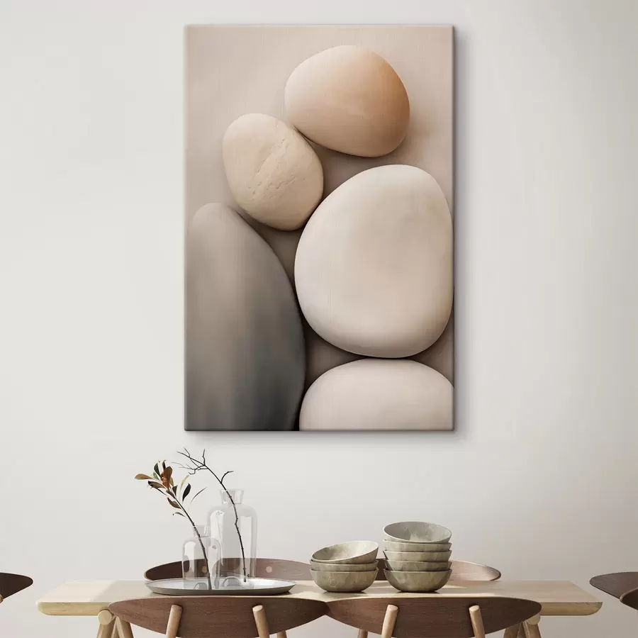 Tableau Des pierres lisses et arrondies dans diverses teintes neutres, dans un style minimaliste s49171