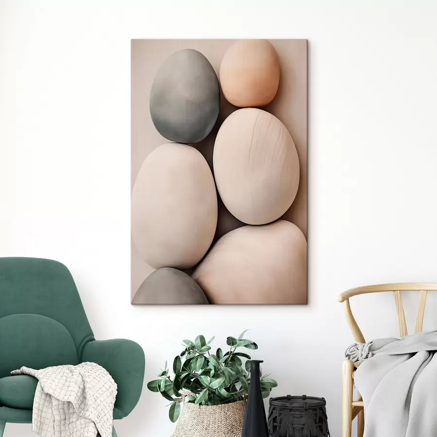 Tableau Des pierres lisses et arrondies dans diverses teintes neutres, dans un style minimaliste s49172