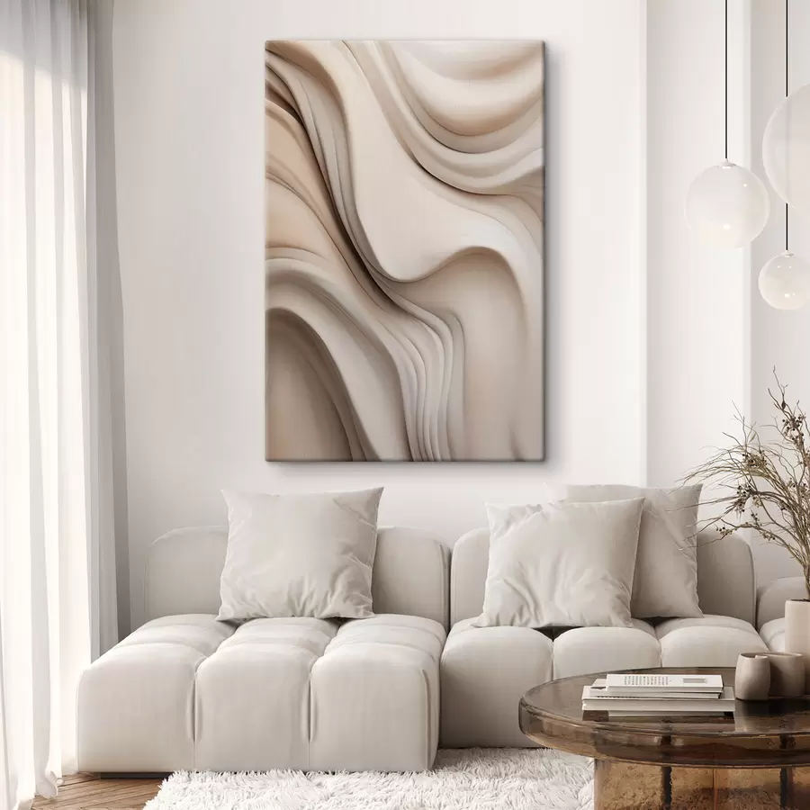 Tableau Des textures fluides et abstraites dans des tons crème et beige, rehaussées d'ombres douces s49176