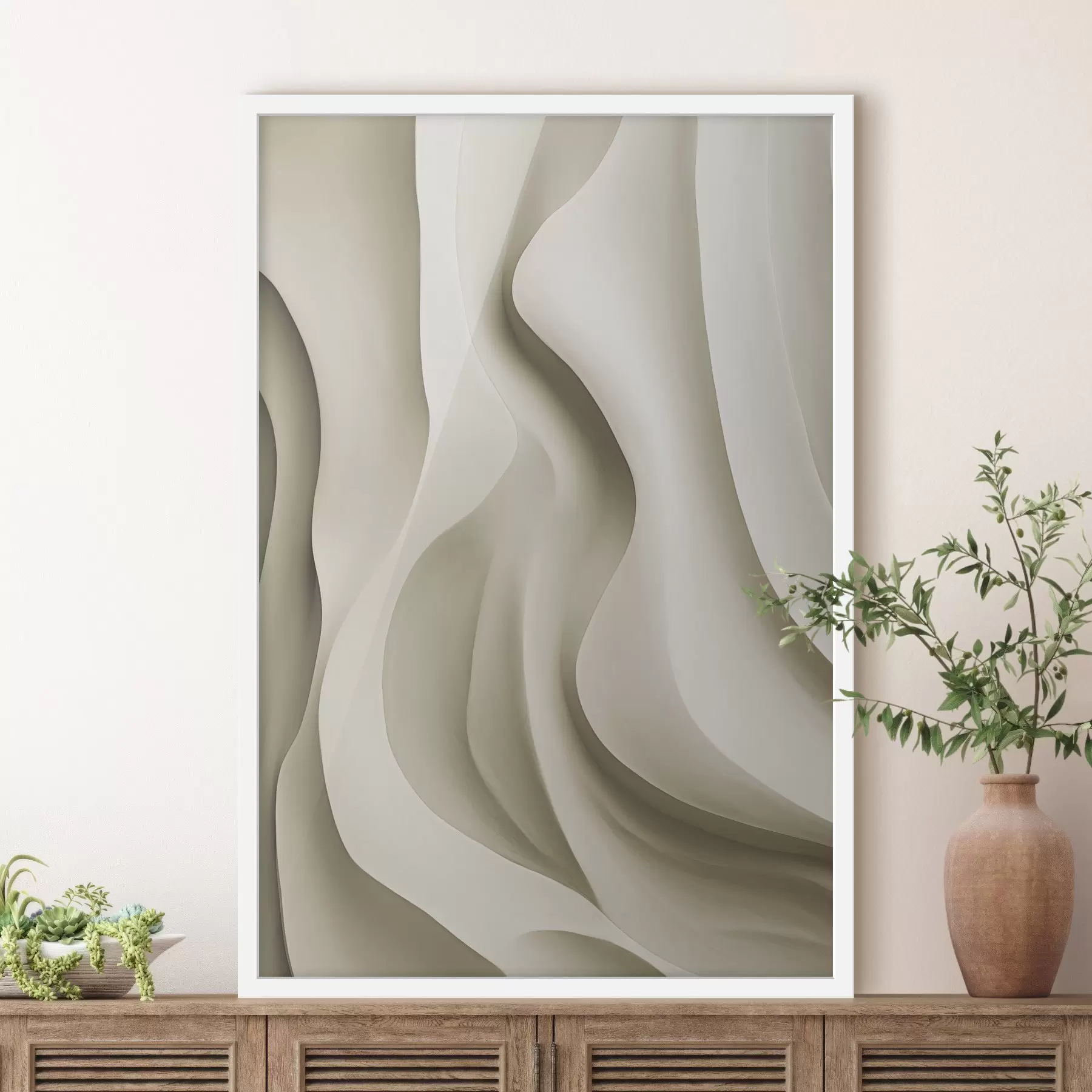 Papier peint Formes abstraites ondulées de couleur beige aux courbes douces, art moderne minimaliste f49150