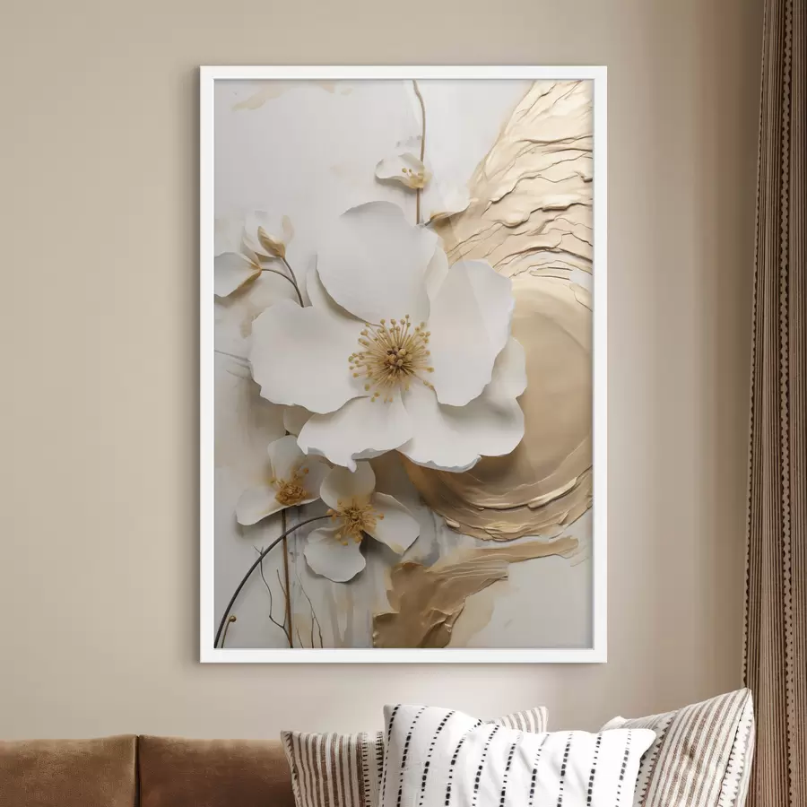 Papier peint Fleur blanche abstraite, imitation de coups de pinceau sur un fond texturé f49153