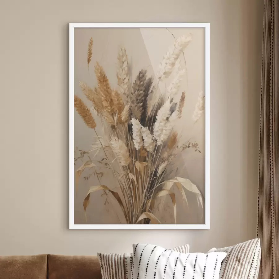 Papier peint Blé séché et herbe de la pampa dans diverses nuances de beige et de brun f49163