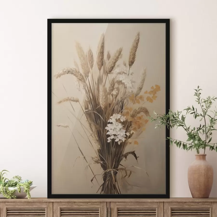 Papier peint Blé séché et herbe de la pampa dans diverses nuances de beige et de brun f49164