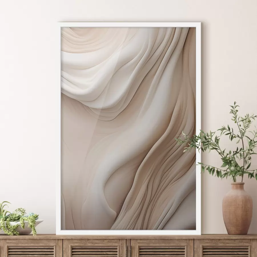 Papier peint Des textures fluides et abstraites dans des tons crème et beige, rehaussées d'ombres douces f49175
