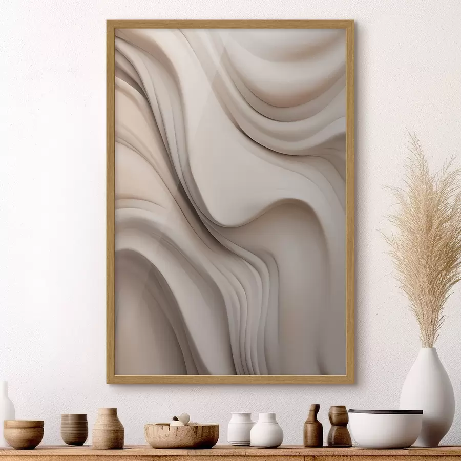Papier peint Des textures fluides et abstraites dans des tons crème et beige, rehaussées d'ombres douces f49176