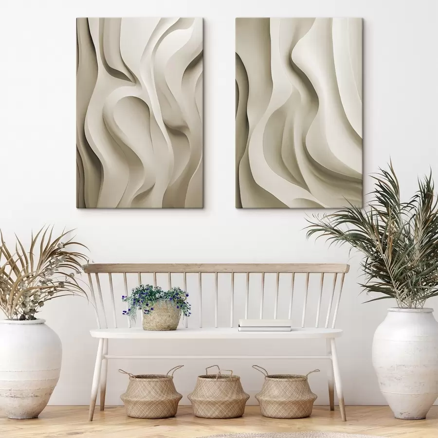 Tableau Formes abstraites ondulées de couleur beige aux courbes douces, art moderne minimaliste m30471