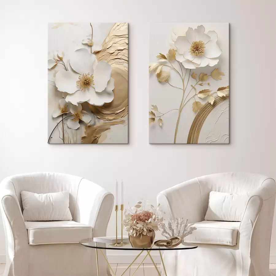Tableau Fleur blanche abstraite, imitation de coups de pinceau sur un fond texturé m30473