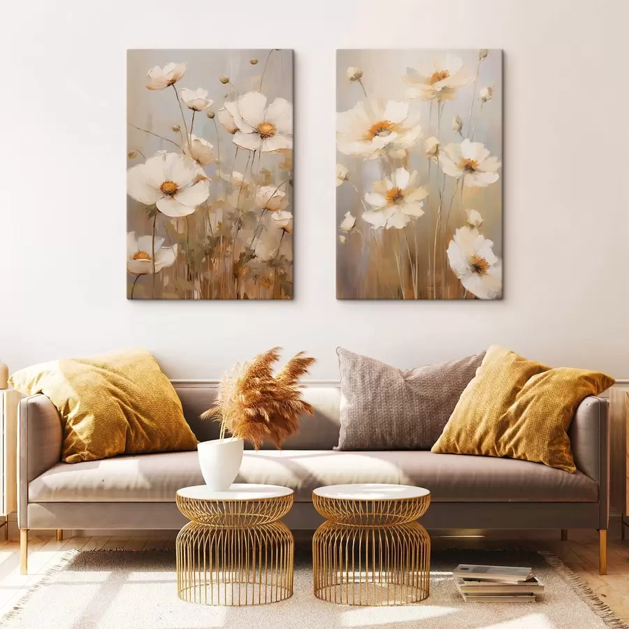 Tableau Des coquelicots blancs peints dans un style doux et impressionniste, sur un fond aux tons discrets m30476