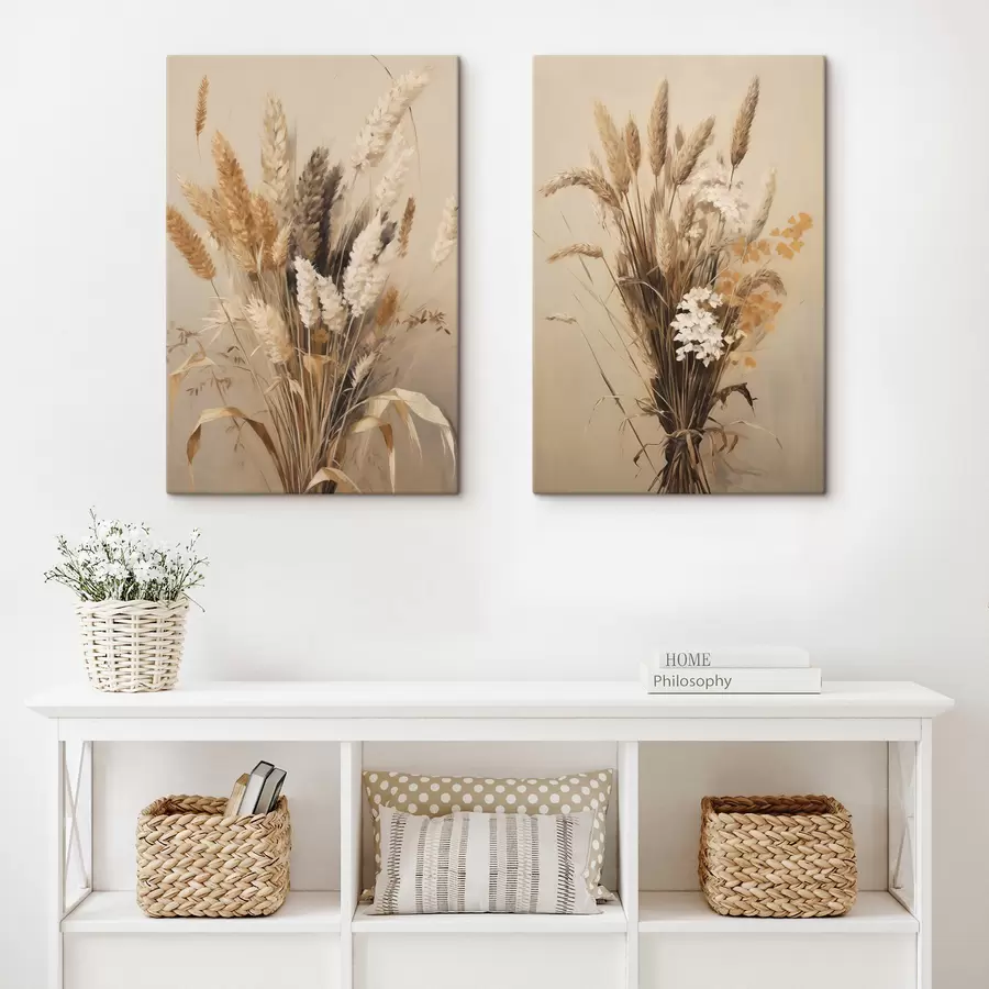 Tableau Blé séché et herbe de la pampa dans diverses nuances de beige et de brun m30478