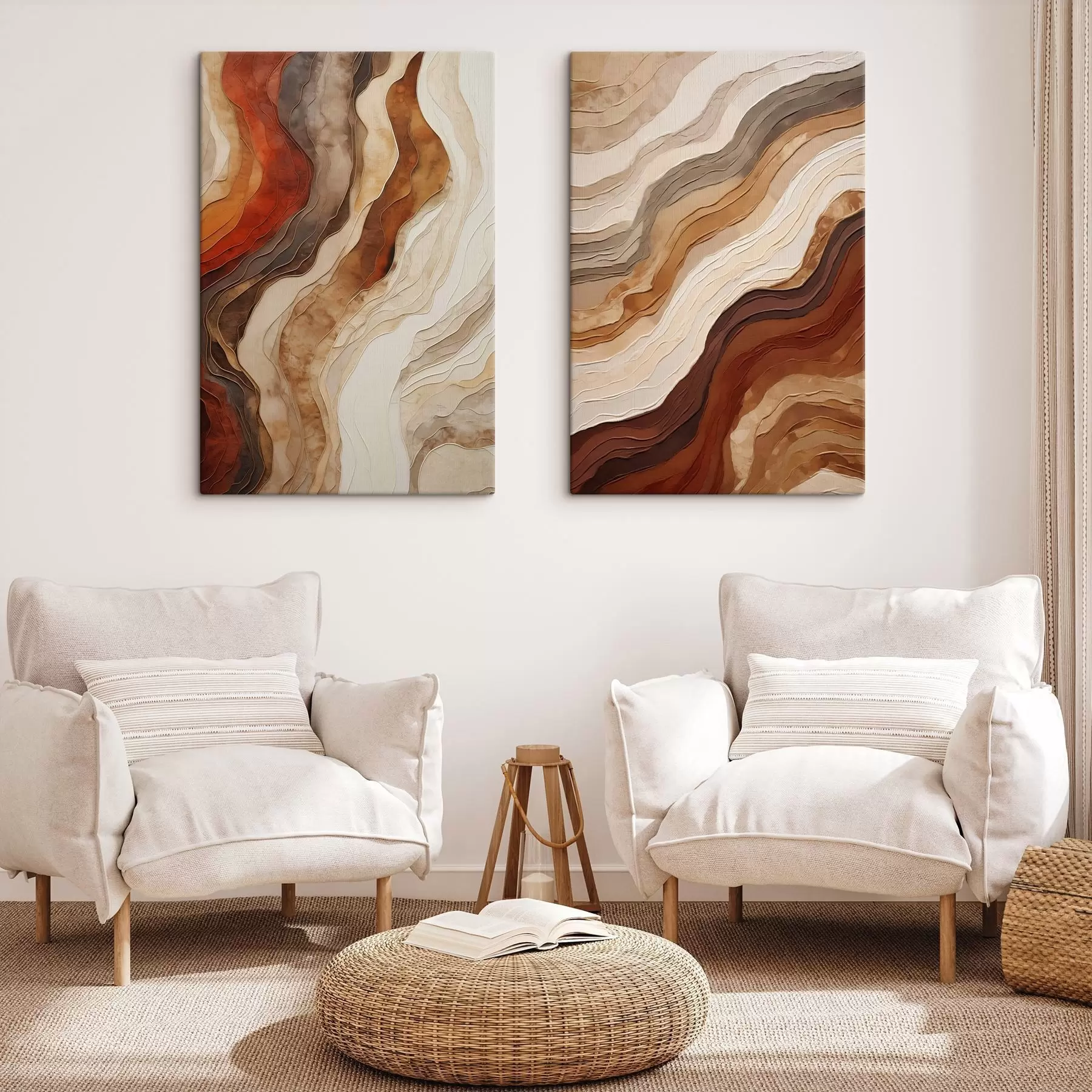 Tableau Textures abstraites ondulées dans des tons ocres, notamment la terre cuite, le beige et le marron m30479