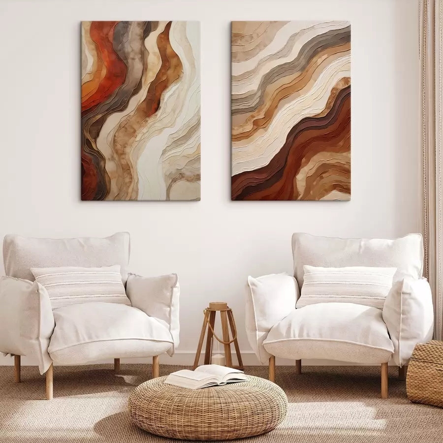 Tableau Textures abstraites ondulées dans des tons ocres, notamment la terre cuite, le beige et le marron m30479