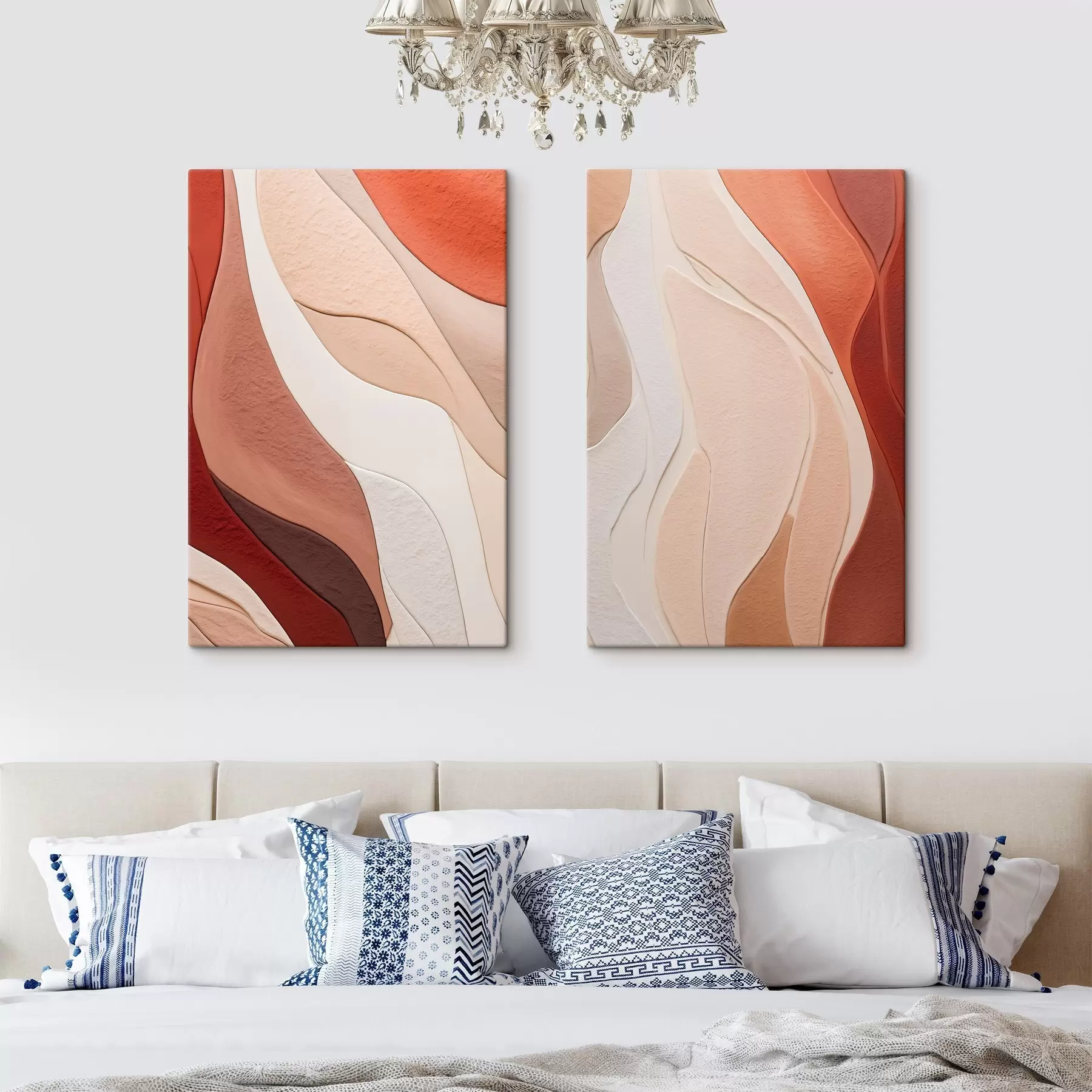 Tableau Des couches abstraites et ondulées de textures dans des tons de terre cuite, de beige et de crème m30481