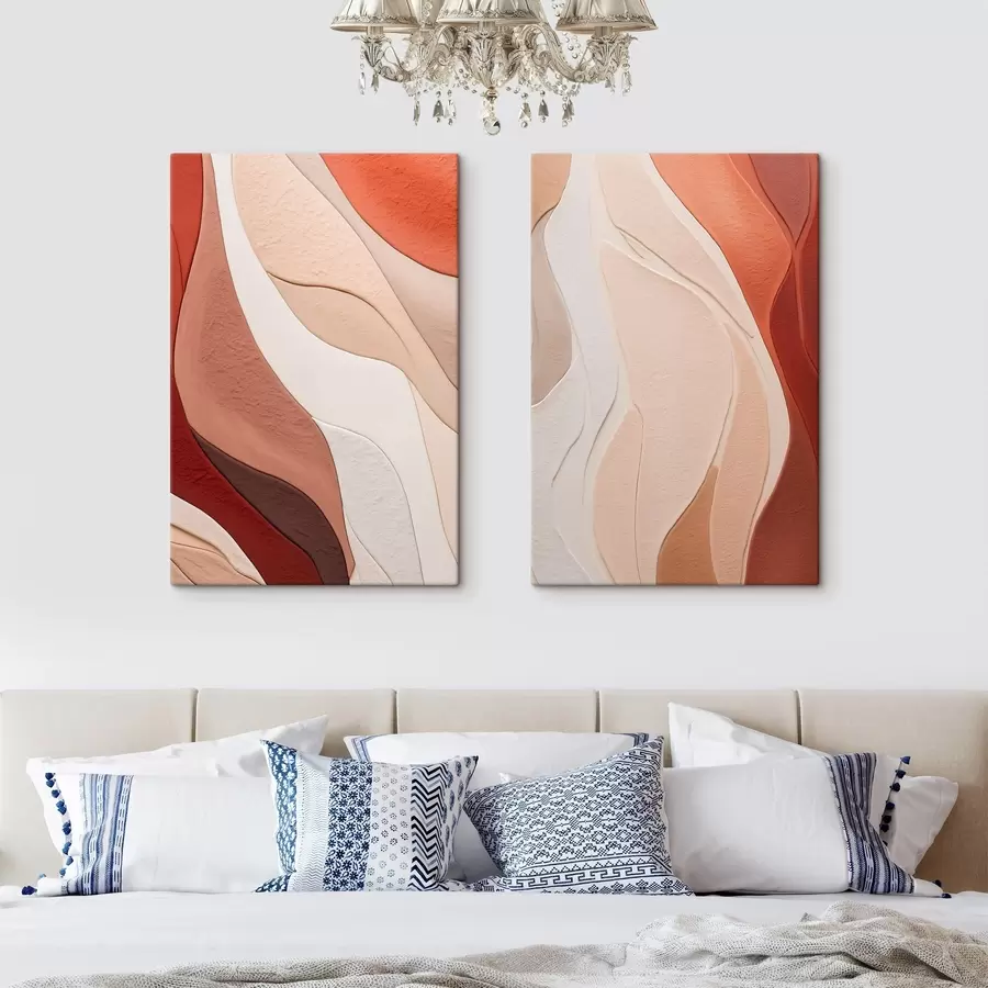 Tableau Des couches abstraites et ondulées de textures dans des tons de terre cuite, de beige et de crème m30481