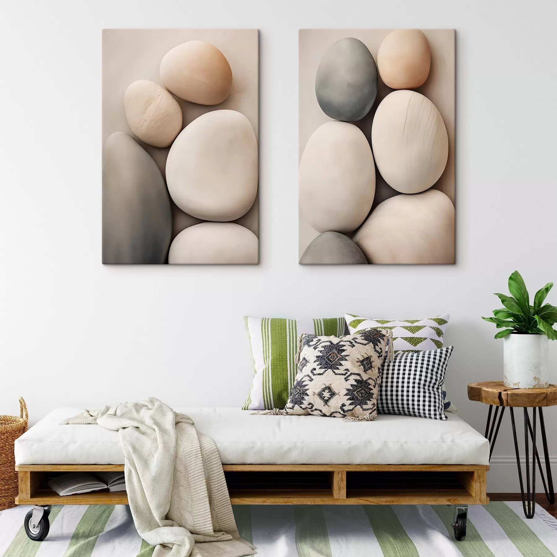 Tableau Des pierres lisses et arrondies dans diverses teintes neutres, dans un style minimaliste m30482